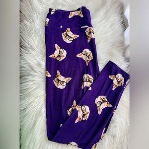 LuLaRoe Purple Cats with Glasses Leggings